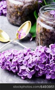 Homemade jam from the lilac. Unusual healing jam from the flowers of spring lilacs