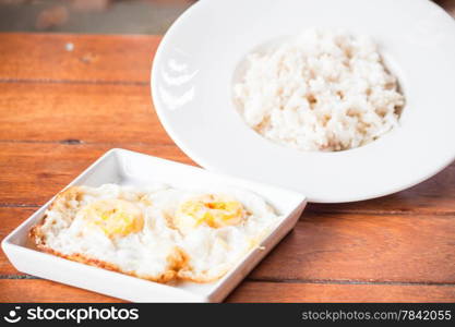 Homemade meal with rice and double star eggs