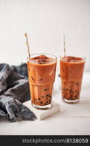 Homemade Milk Bubble Tea with Tapioca Pearls.  . Milk Bubble Tea with Tapioca Pearls.  