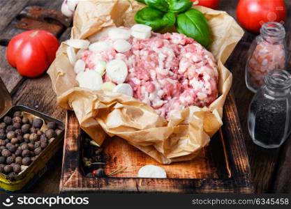 Homemade minced meat. Homemade minced meat with onions and spices