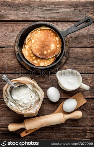 homemade pancakes with cooking ingredients