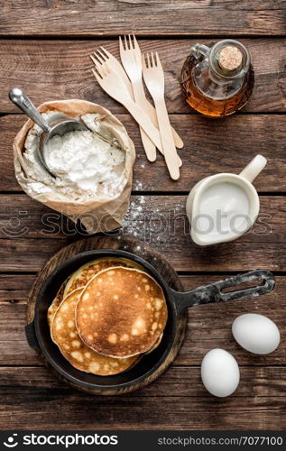 homemade pancakes with cooking ingredients