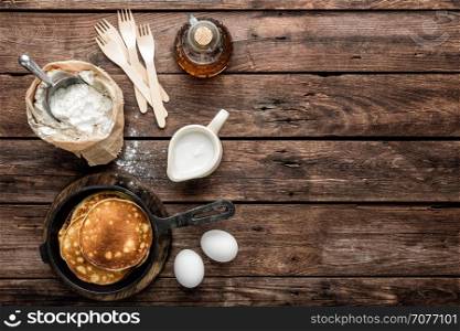 homemade pancakes with cooking ingredients
