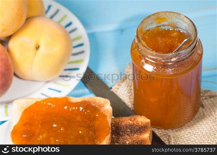 Homemade peach jam with your toast for breakfast