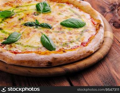 Homemade Pizza Italian margherita on wood
