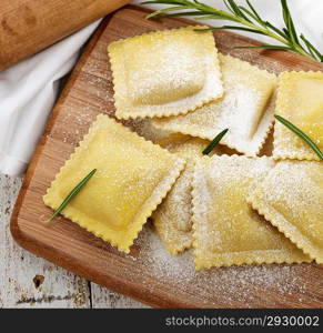 Homemade Ravioli On A Cutting Board,Top View