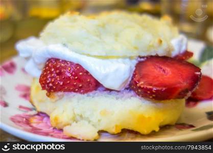 Homemade strawberry shortcake with whipped cream