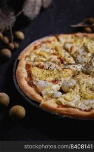 Homemade Summer Durian and longan pizza. . Durian and longan pizza.