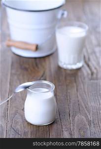 Homemade yogurt on wooden table in the kitchen&#xA;