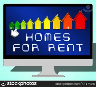 Homes For Rent Laptop Representing Real Estate 3d Illustration