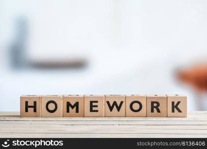 Homework message on an indoor table