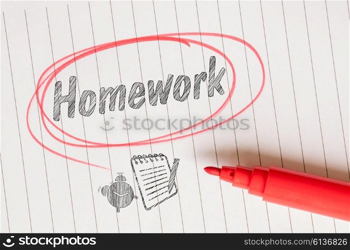 Homework note with a red brushed circle and a sketch