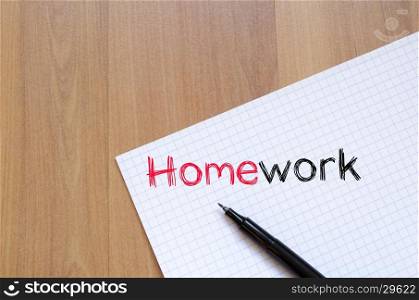 Homework text concept write on notebook