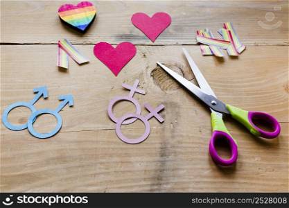 homosexual couples icons with red hearts rainbows