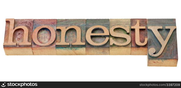 honesty - isolated word in vintage wood letterpress printing blocks