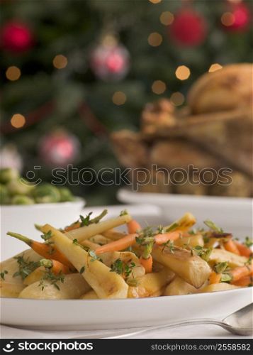 Honey and Thyme Roasted Parsnips and Baby Carrots