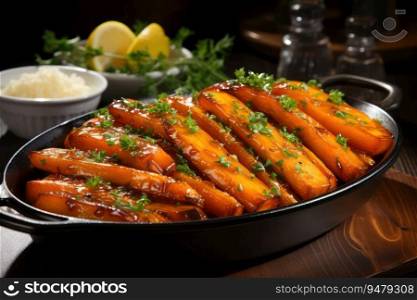 Honey coasted roasted carrots. Generative AI