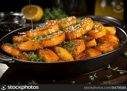 Honey coasted roasted carrots. Generative AI