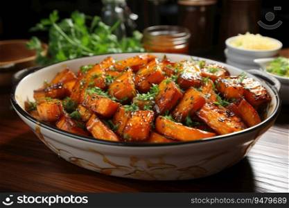 Honey coasted roasted carrots. Generative AI