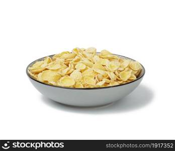 honey cornflakes on a white background. Morning breakfast with milk