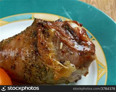 Honey garlic glazed Turkey leg baked .country cuisine