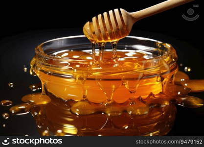 Honey in a glass bowl. Generative AI