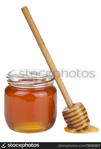 honey in jar and dipper isolated