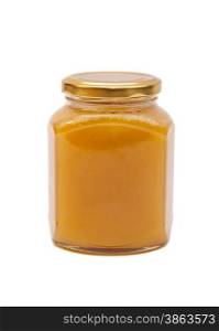 Honey in jar on white background