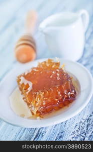 honey on plate and on a table