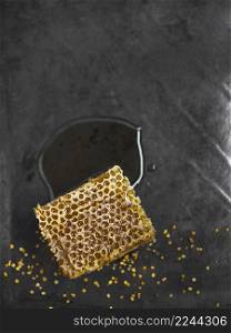 honeycomb piece with bee pollens kitchen counter