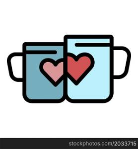 Honeymoon heart mug icon. Outline honeymoon heart mug vector icon color flat isolated. Honeymoon heart mug icon color outline vector