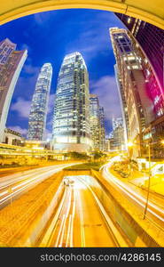 Hong Kong Central Skyline at dusk (Fish Eye Perspective)