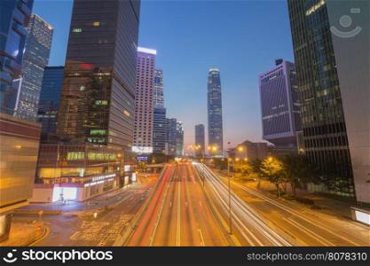 Hong Kong city and traffic of street at night time