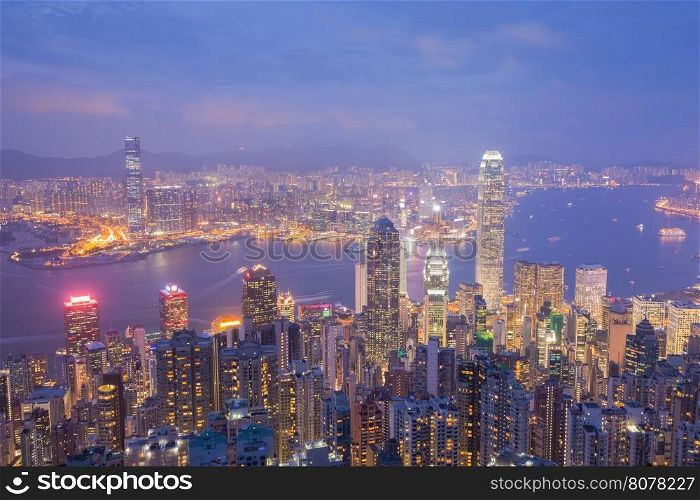 Hong Kong city at night, view from The Peak
