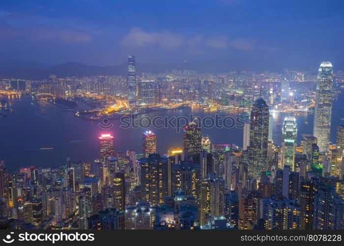 Hong Kong city at night, view from The Peak