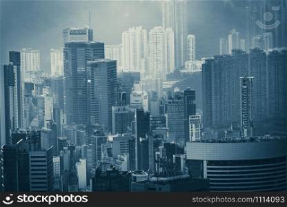 Hong Kong city in blue creative filter