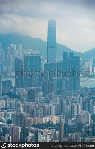 Hong Kong city scape, modern building skyscraper in Hong Kong. Hong Kong, China - August, 2019: Hong Kong city scape, modern building skyscraper in Hong Kong