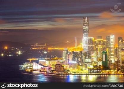 Hong Kong city Skyline from braemar hill at dusk