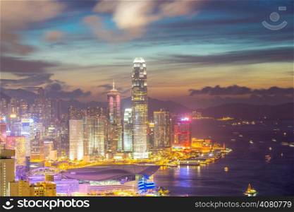Hong Kong city Skyline from braemar hill at dusk