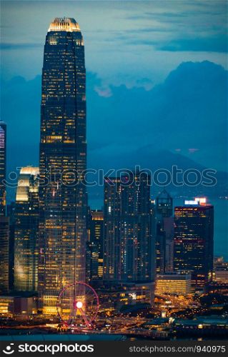 Hong Kong cityscape at night, view from mountain