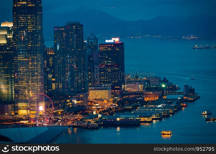 Hong Kong cityscape at night, view from mountain