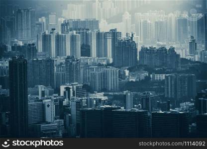 Hong Kong, Hong Kong - November 6 2019 : Hong Kong cityscape, view from mountains