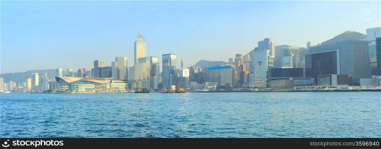 Hong Kong island. View from ferry boat