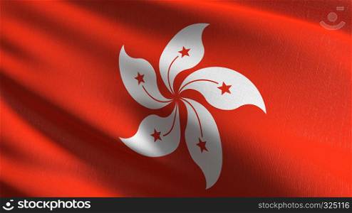 Hong Kong national flag blowing in the wind isolated. Official patriotic abstract design. 3D rendering illustration of waving sign symbol.