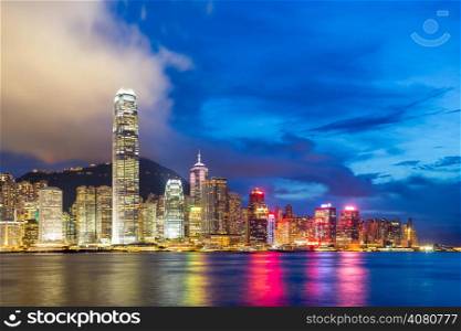 Hong Kong Skyline from Victoria Harbour at dusk