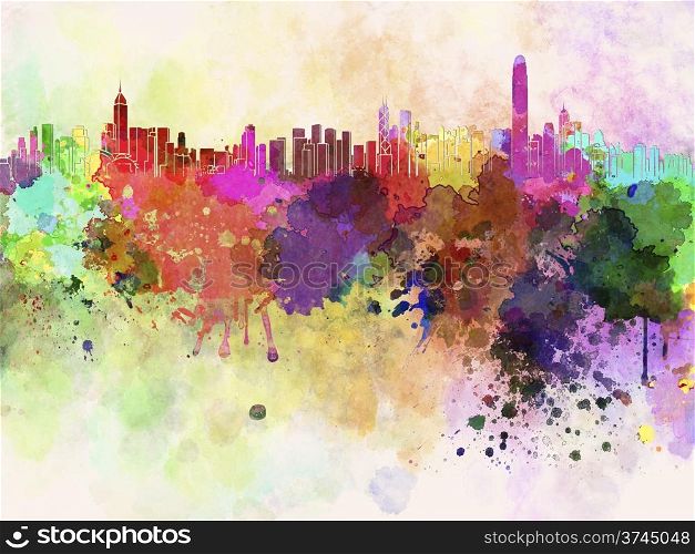 Hong Kong skyline in watercolor background