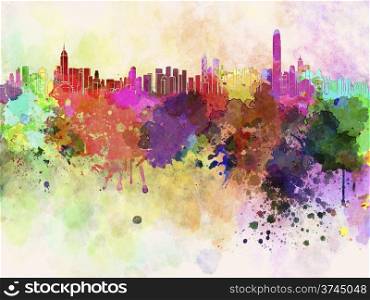 Hong Kong skyline in watercolor background