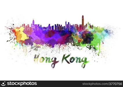 Hong Kong skyline in watercolor splatters with clipping path. Hong Kong skyline in watercolor