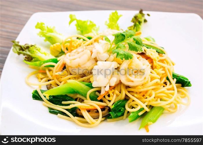 Hong Kong Style seafood Spaghetti with shrimp