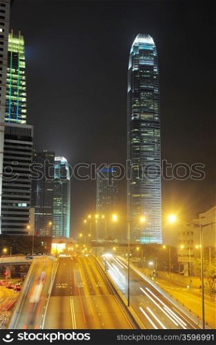 Hong Kong traffic at night. Long exposure